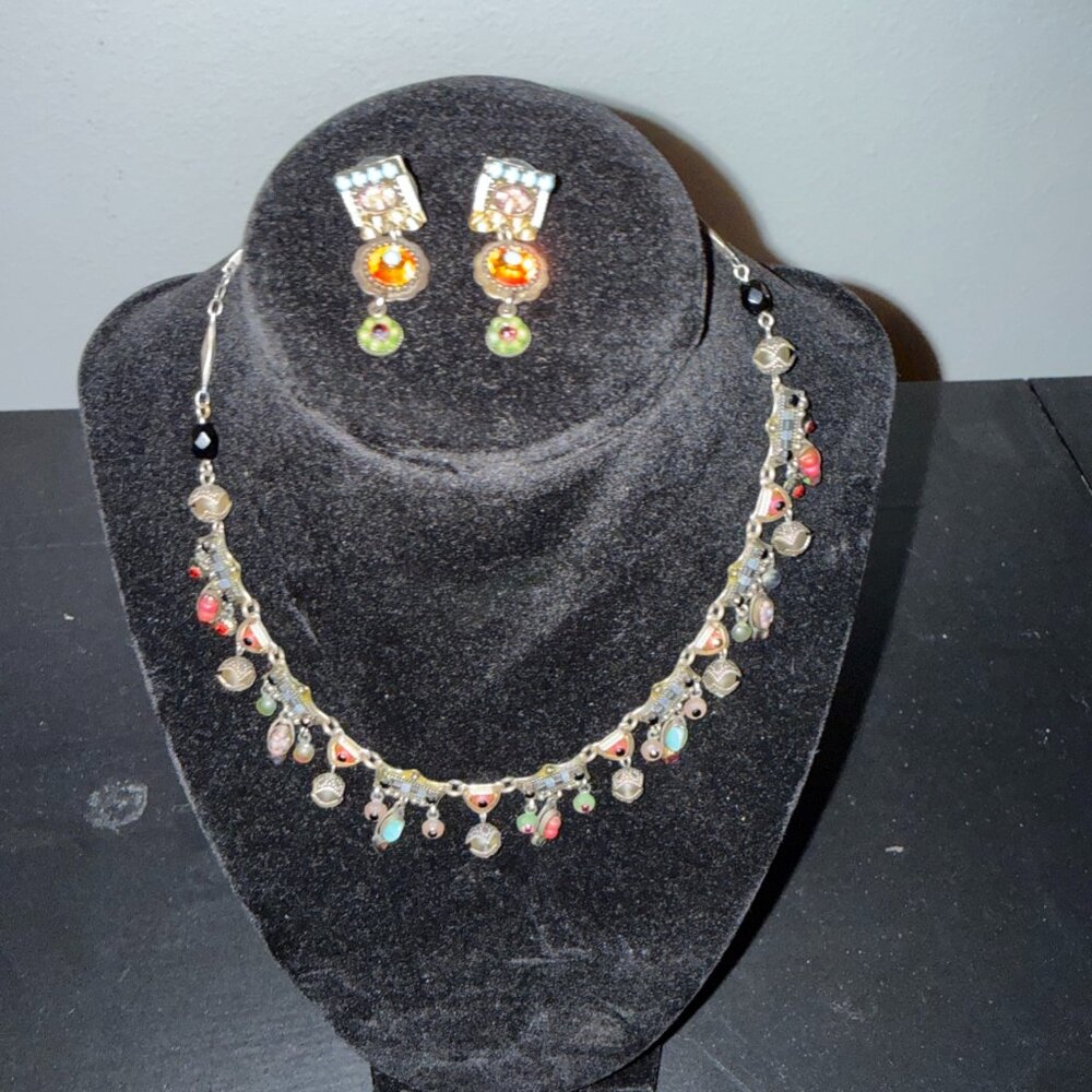 AYLA BAR Handcrafted Orange, Red & Green Necklace And Earrings Set